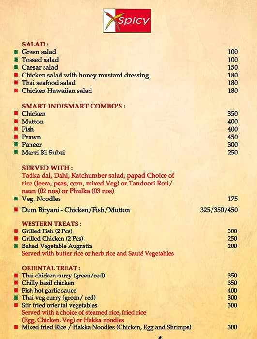XSpicy menu
