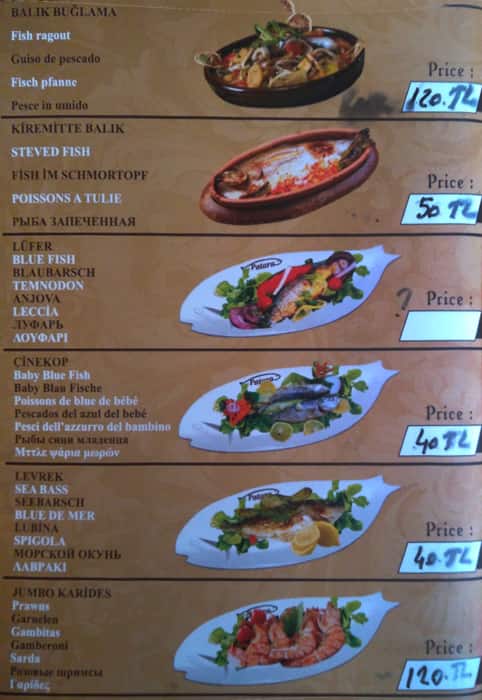Patara Restaurant menu