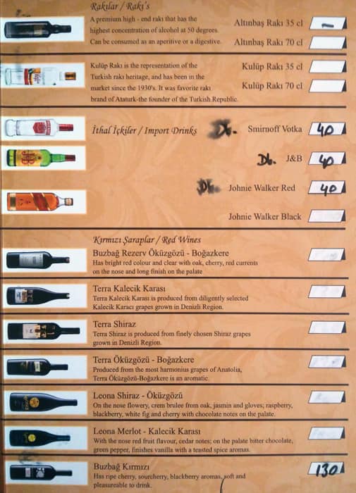 Patara Restaurant menu