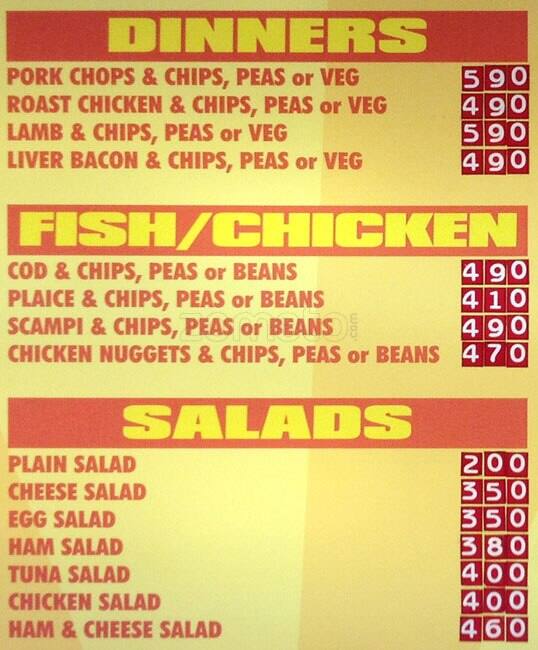 Menu at Rainbow Cafe, London, 76 Dudden Hill Ln