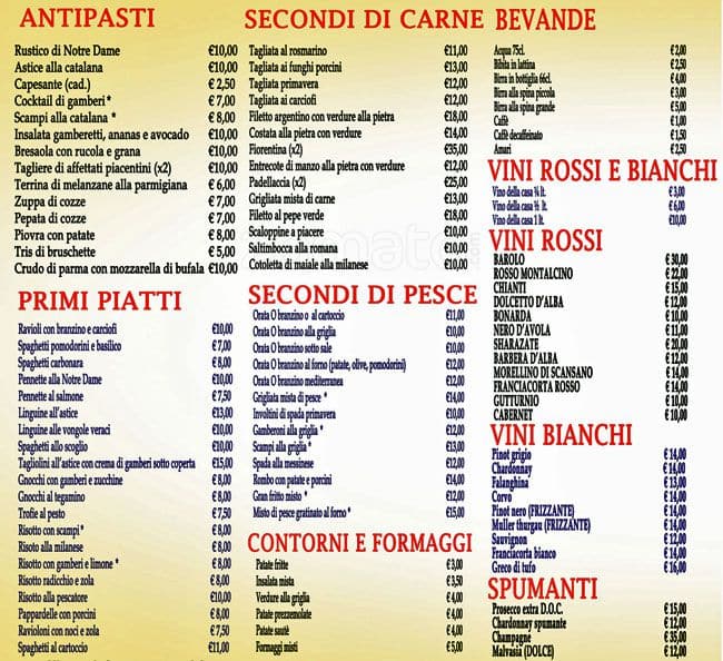 Menu di Ristorante pizzeria Notre Dame 