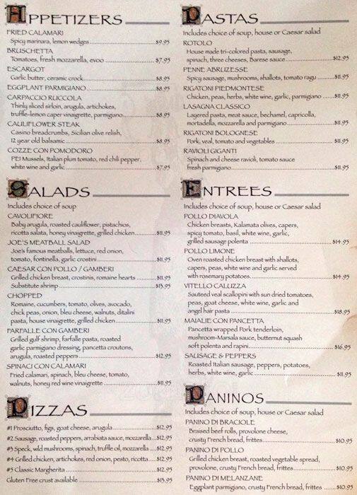 Zia's Trattoria Menu, Menu for Zia's Trattoria, Park Ridge, Chicago