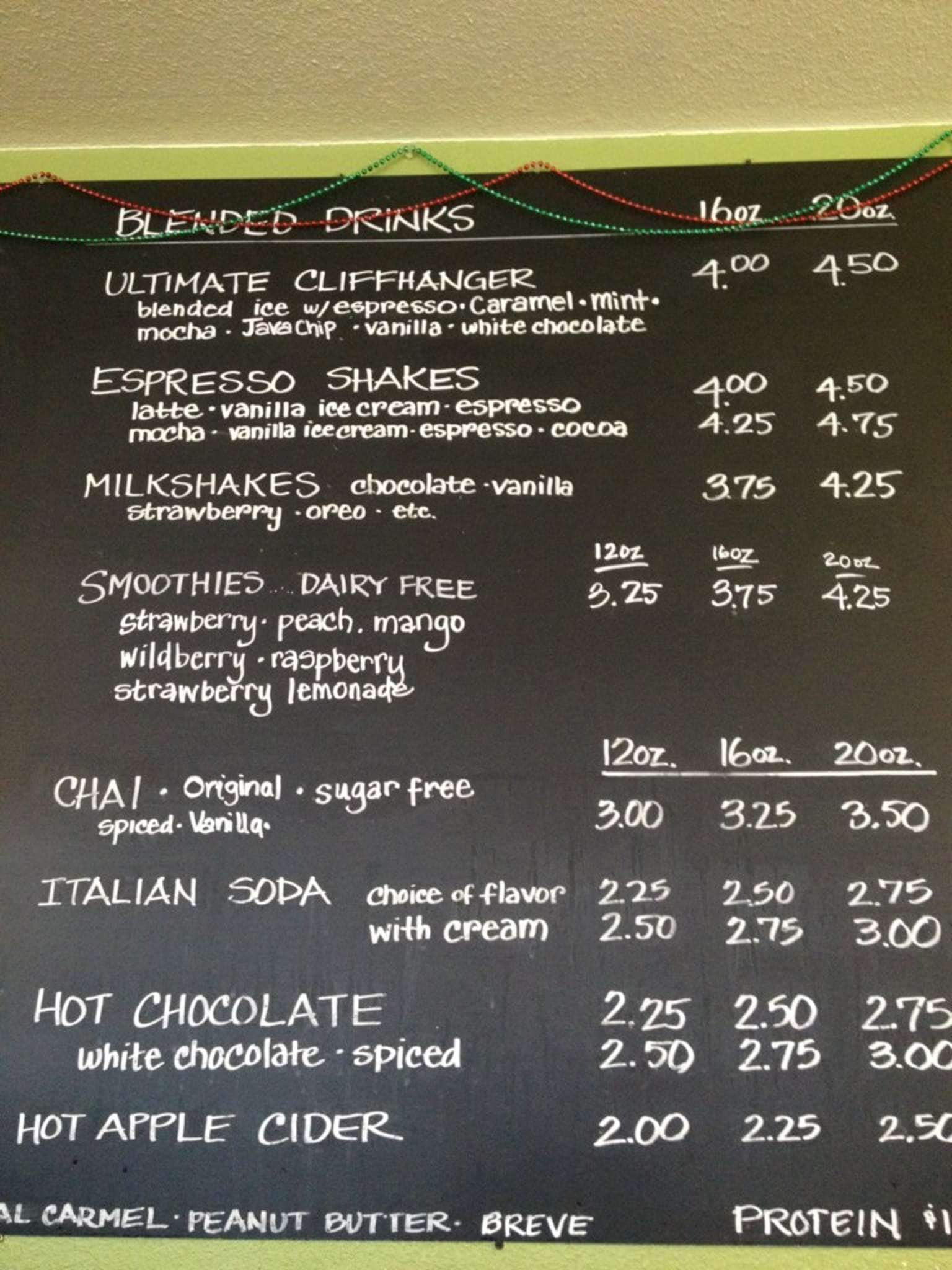 Menu at Mountain Moka cafe, Sandy