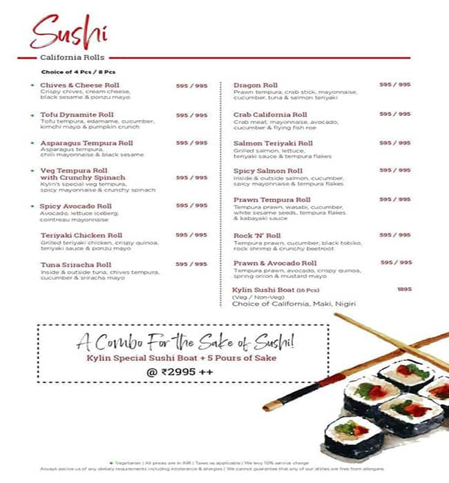 Menu of Kylin Experience, Ambience Mall, Vasant Kunj, New Delhi