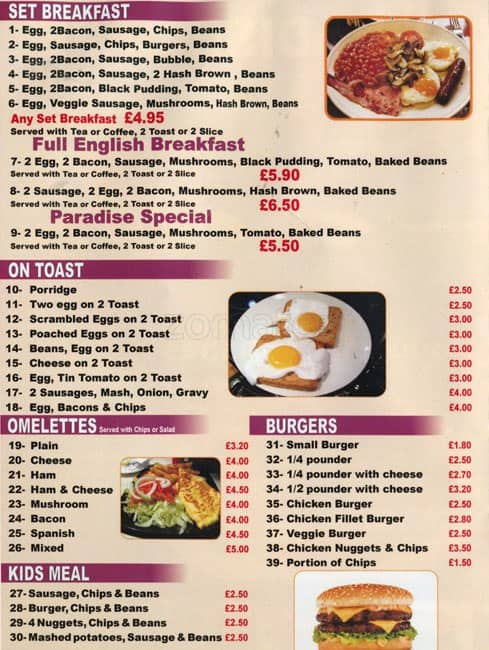 Paradise Cafe Menu, Menu for Paradise Cafe, Holloway, London - Zomato UK