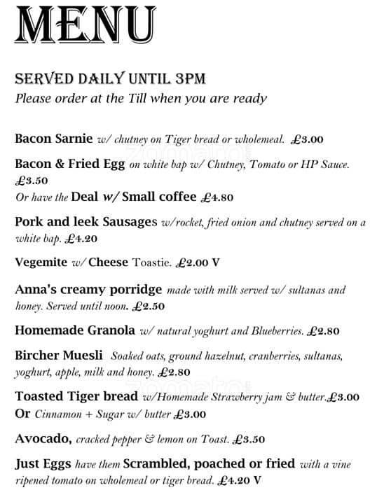 Menu at Butter Beans cafe, Richmond, 3