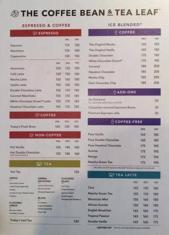 The Coffee Bean Tea Leaf Menu Zomato Philippines The Coffee Bean Tea Leaf Poblacion Menu
