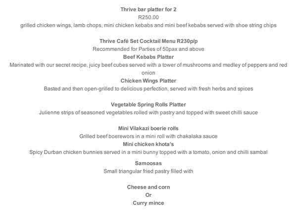 Menu de Thrive Cafe