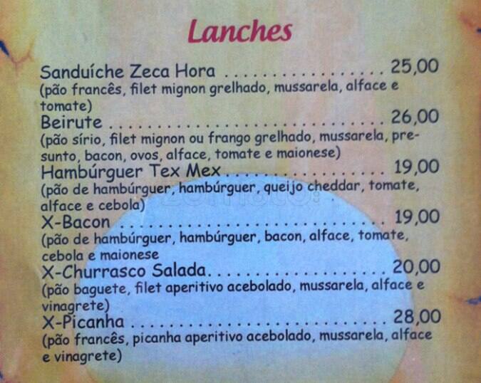 Zeca Ora Bar cardápio
