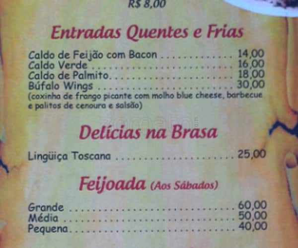 Zeca Ora Bar cardápio