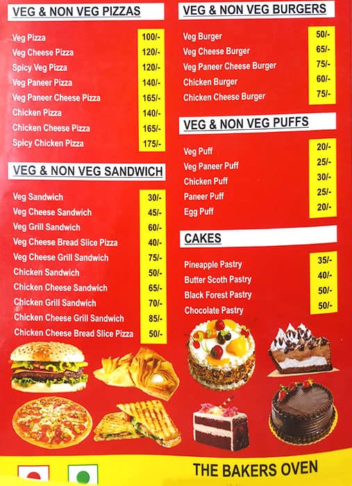 Menu at The Baker's Oven, Hyderabad