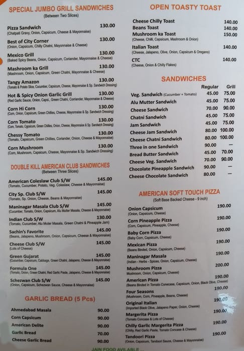 City Corner menu