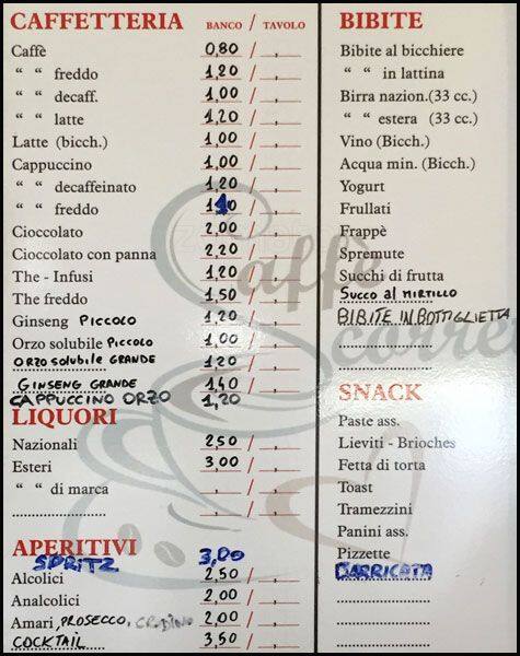Menu di Caffè Scorretto 