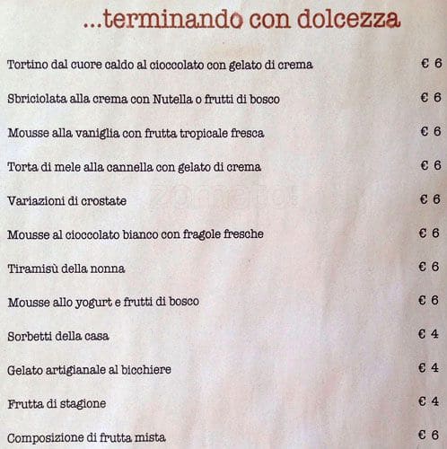 Menu di Osteria del 10 20 30 