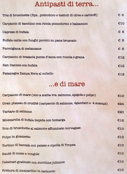 Menu di Osteria del 10 20 30 
