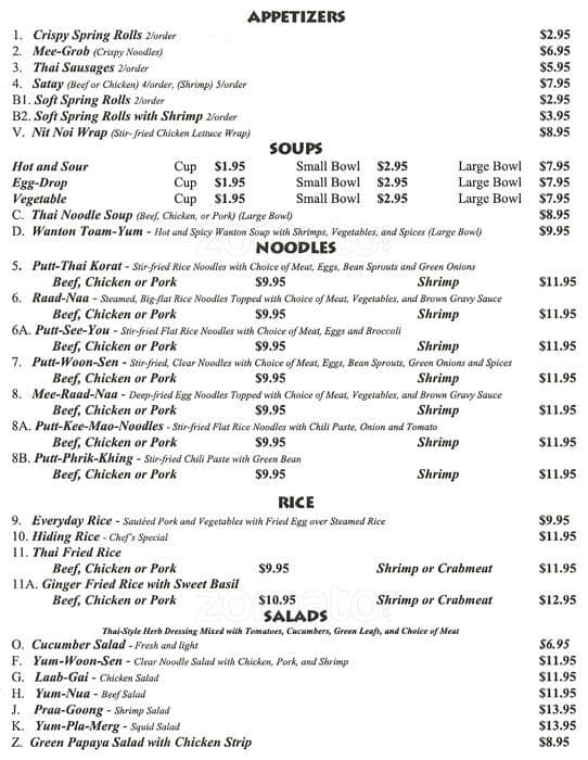 Menu at Nit Noi restaurant, The Woodlands, Woodlands Pkwy