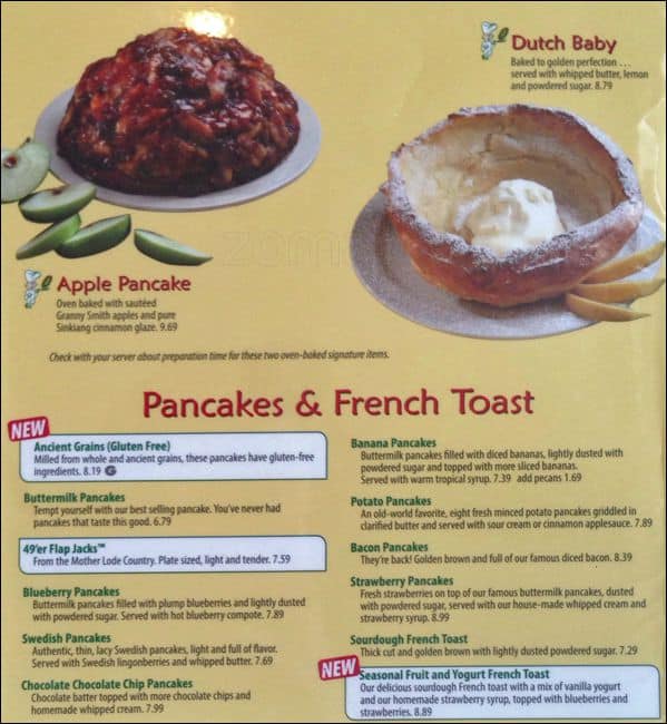Menu at The Original Pancake House restaurant, Dallas, Belt Line Rd