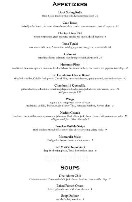 Chambers 19 Bar & Bistro Menu, Menu for Chambers 19 Bar & Bistro ...