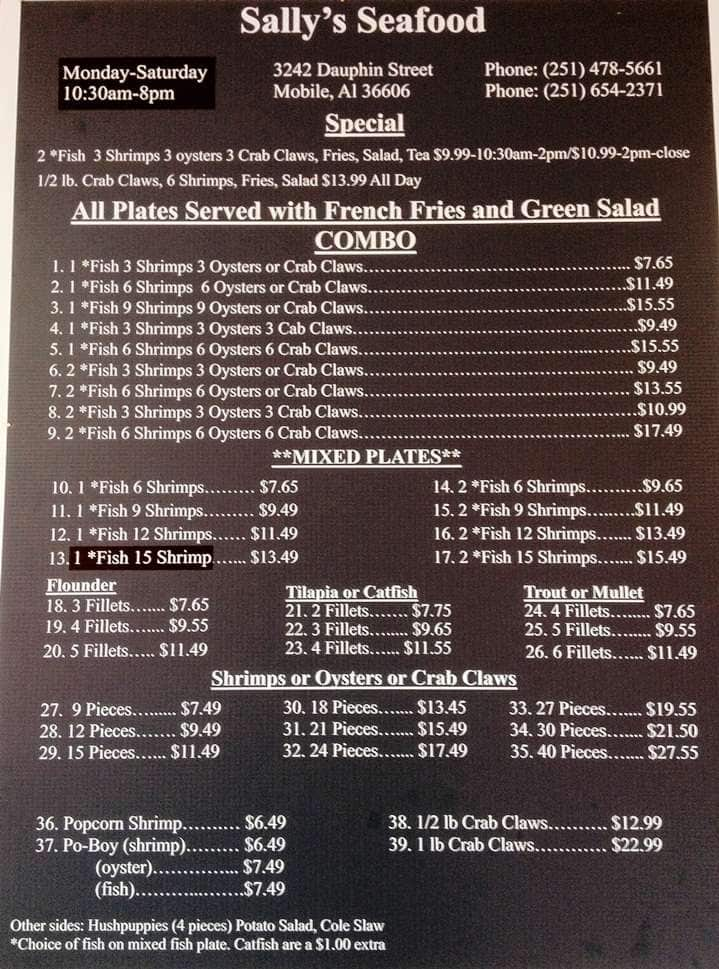 Sally S Seafood Menu Menu For Sally S Seafood Mobile Mobile Bay   5586ec923b696564eaba4f943a6e8b4f 