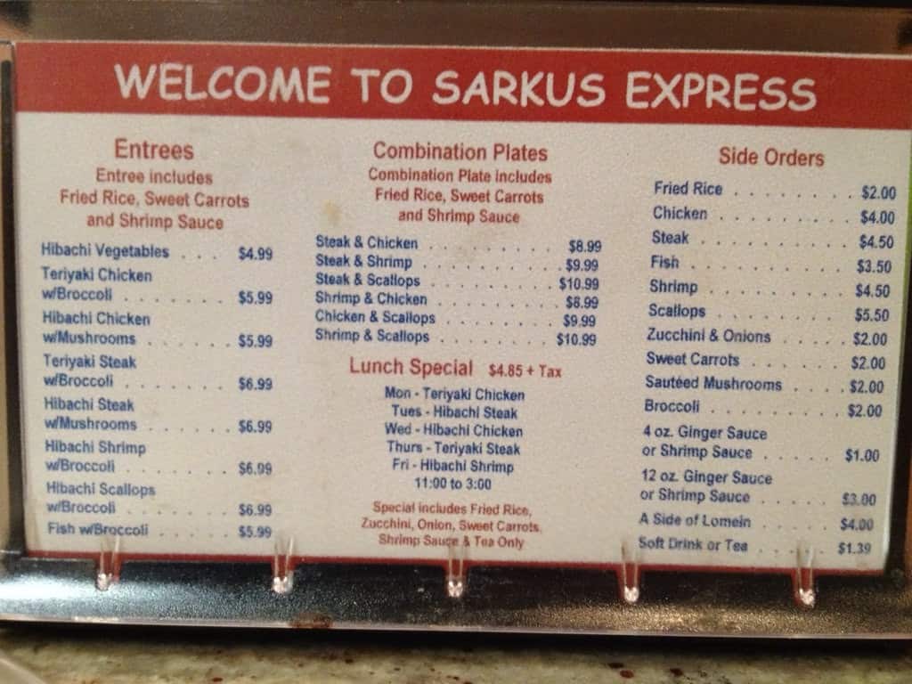 Sarkus Express Menu, Menu for Sarkus Express, Sanford, Sanford