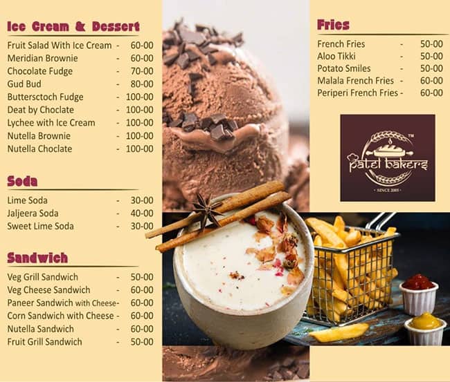 Menu of Patel Bakers, Surathkal, Mangalore