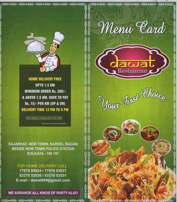 Dawat Restaurant menu