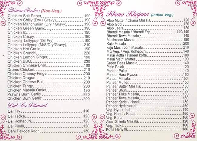 Raviraj Bar And Restaurant menu