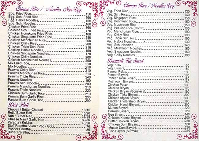Raviraj Bar And Restaurant menu