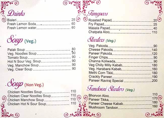Raviraj Bar And Restaurant menu