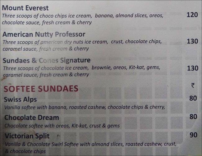 Menu at Sundaes & Cones, Bengaluru, 642, Ground Floor, 80 Feet Road