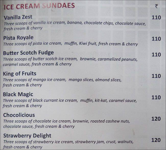 Menu at Sundaes & Cones, Bengaluru, 642, Ground Floor, 80 Feet Road