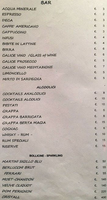 Menu di Le Cru 