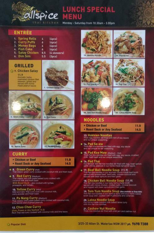 All Spice Thai Kitchen Menu Menu For All Spice Thai Kitchen