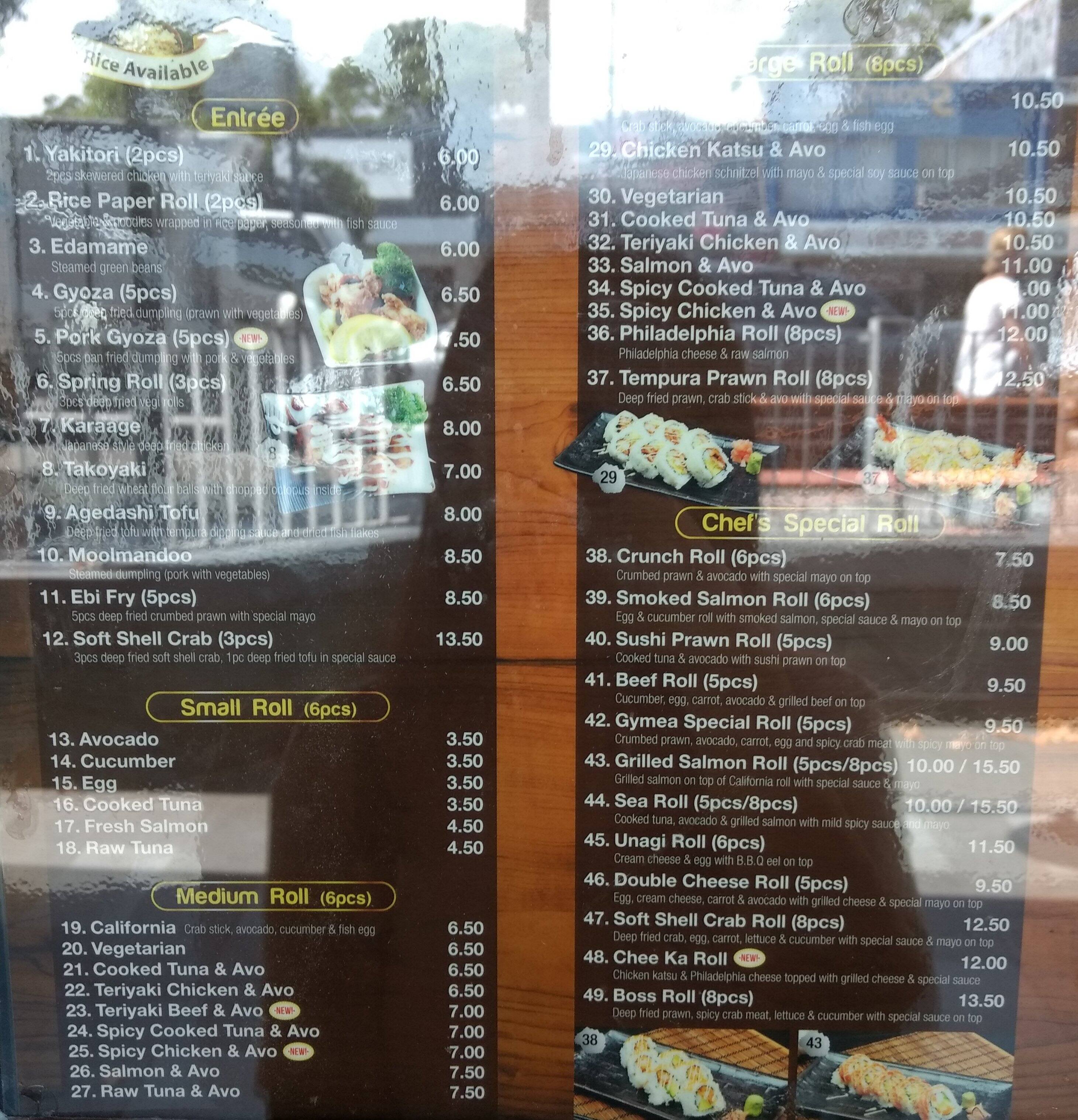 Menu at Kanakawa restaurant, Gymea