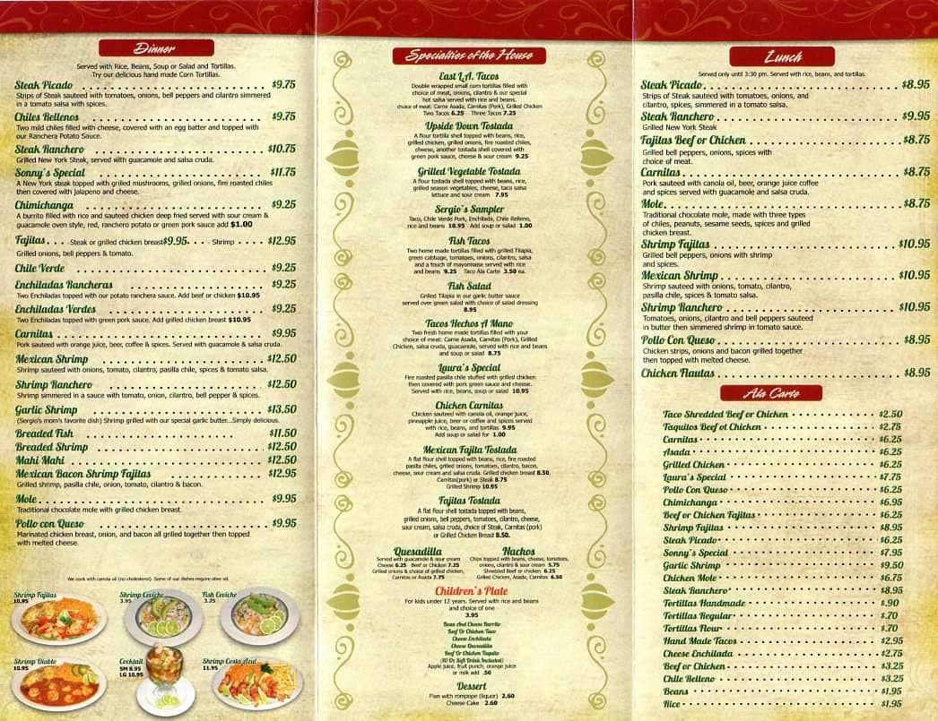 Sergio's Mexican Restaurant Menu - Urbanspoon/Zomato