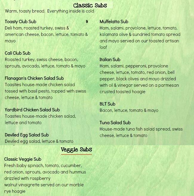 Toastie's Sub Shop Menu, Menu for Toastie's Sub Shop, South Lamar