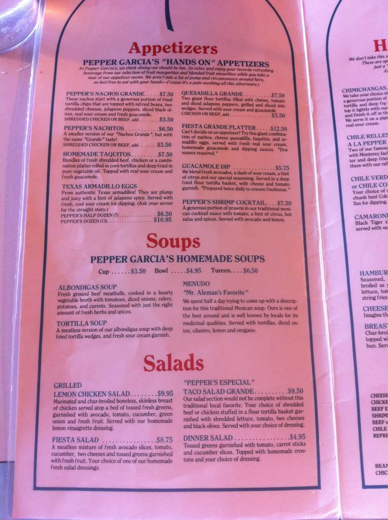 Pepper Garcia's Menu, Menu for Pepper Garcia's, Santa Maria, Santa