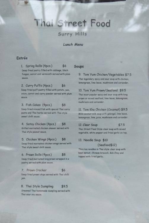 Thai Street Food Menu, Menu for Thai Street Food, Surry Hills, Sydney Urbanspoon/Zomato
