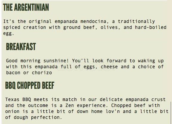 mmmpanadas menu