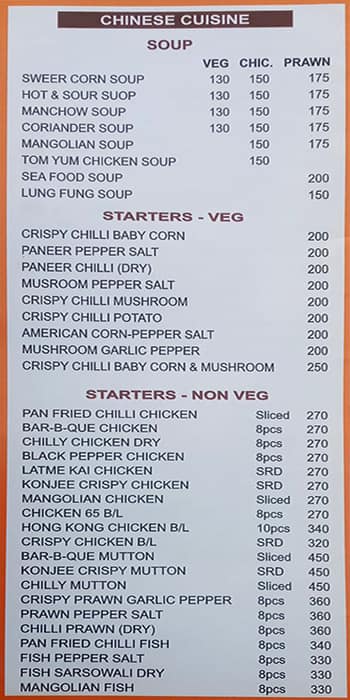 Menu of Haji Saheb, Park Circus Area, Kolkata