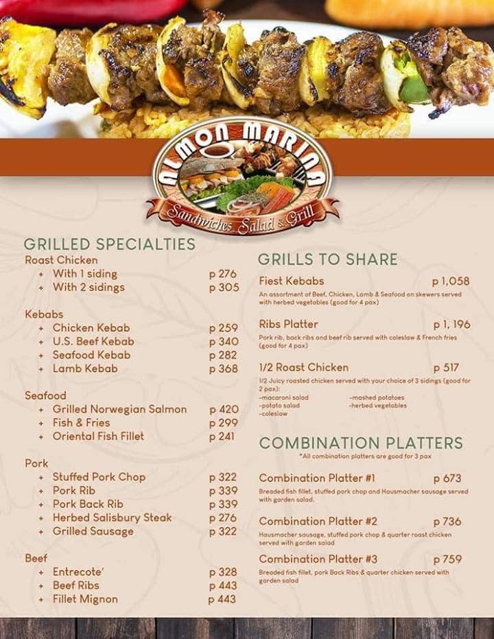 Menu at Almon Marina restaurant, Muntinlupa, Festival Mall