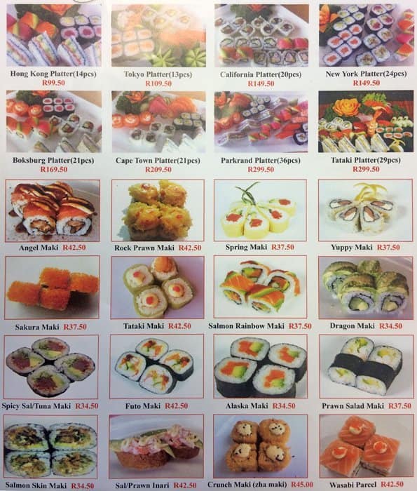 Menu at Trologos Sushi Bar, Cape Town