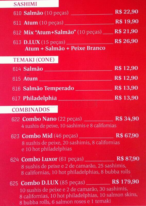 D.LUX cardápio