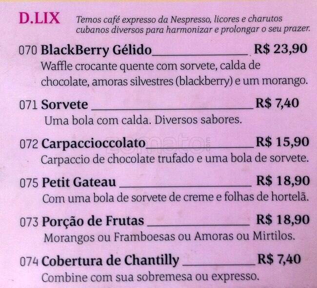 D.LUX cardápio