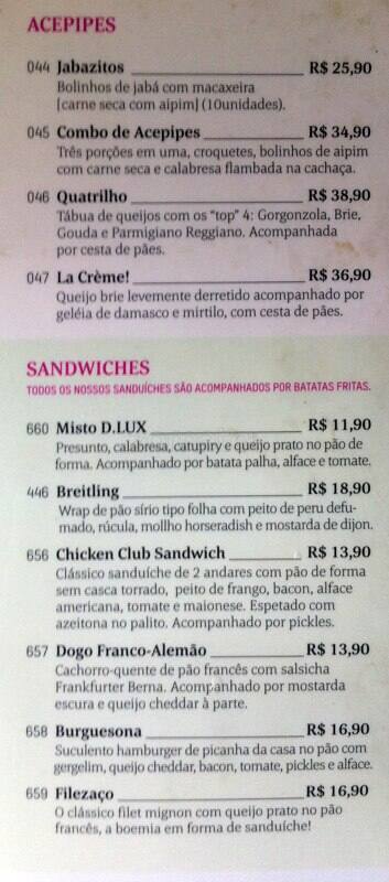 D.LUX cardápio