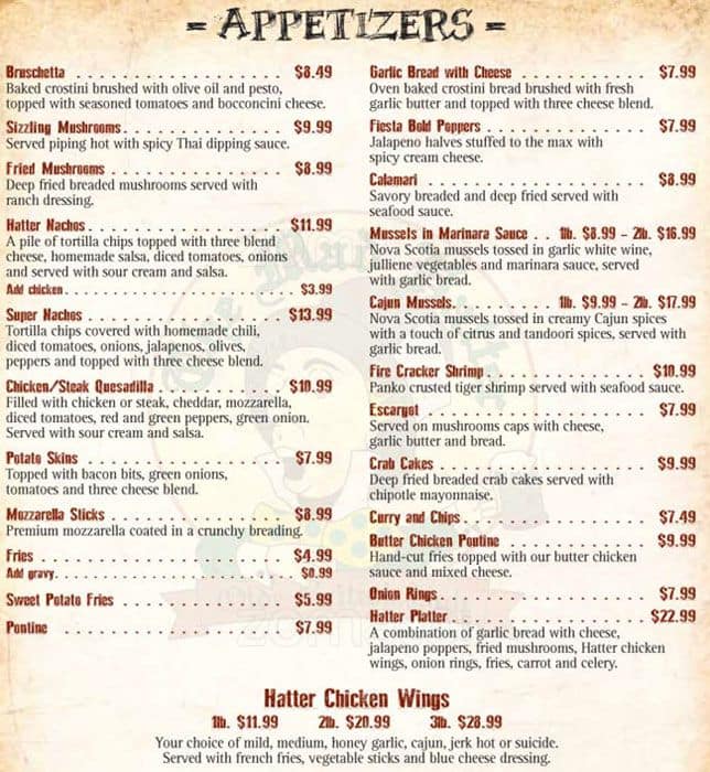 Menu au Mad Hatter Olde British Pub, Mississauga