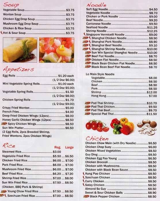 Sun Win menu