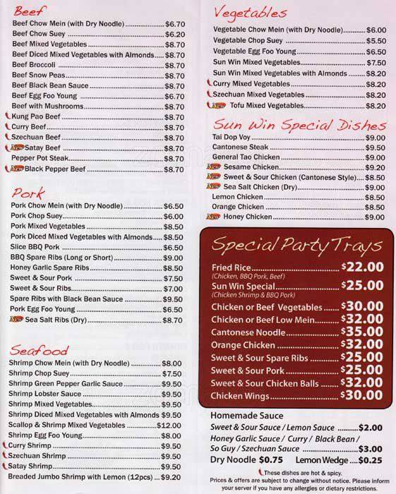 Sun Win menu