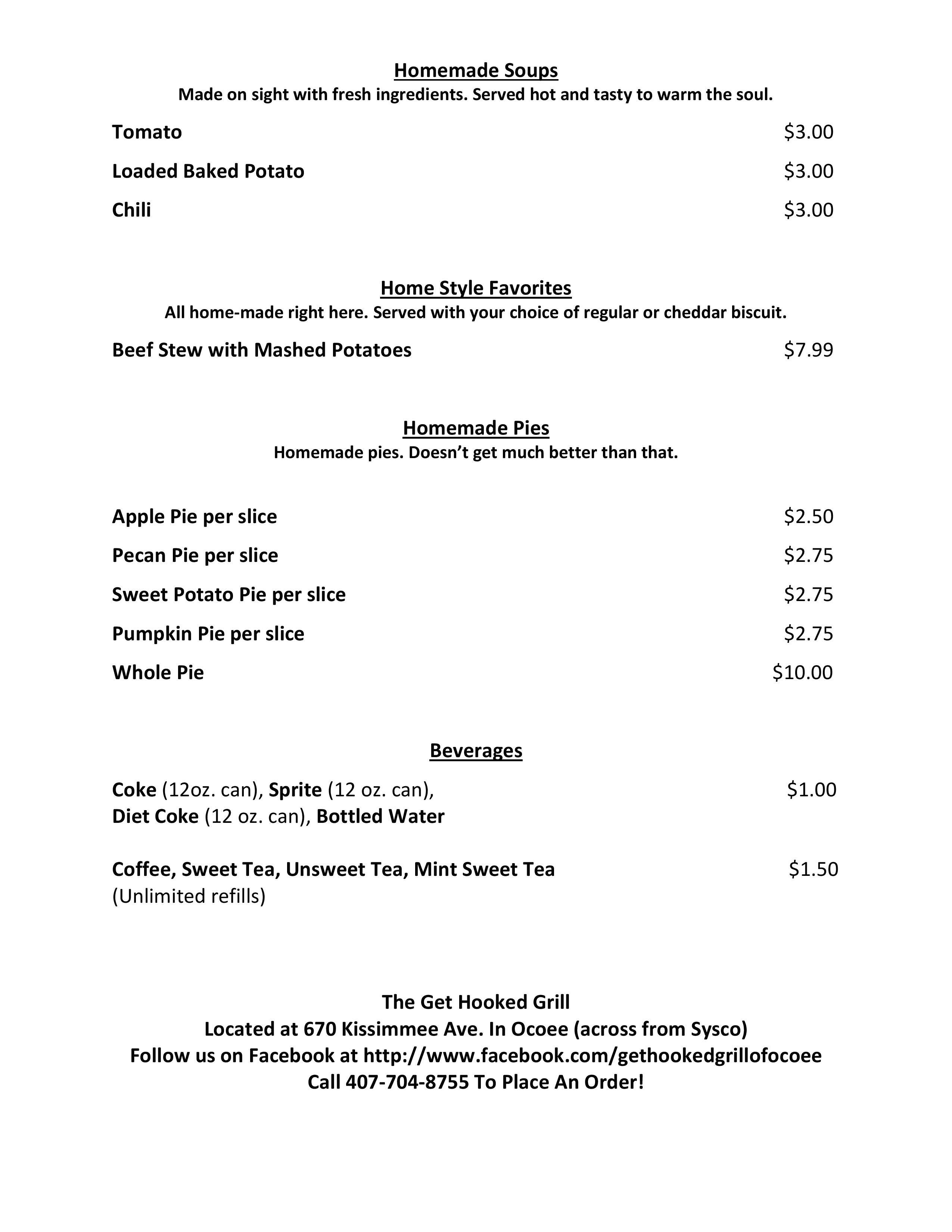 Menu at Get Hooked Grill restaurant, Ocoee