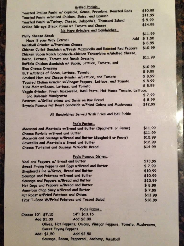 Menu at Hilltop Café pizzeria, Westerly, 23 Canal St